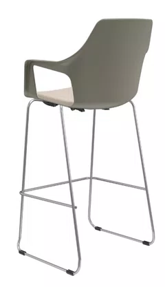 Banqueta Alta - com Braços Assento Estofado Base Cromada