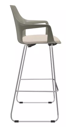Banqueta Alta - com Braços Assento Estofado Base Cromada