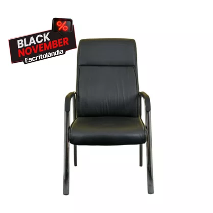 Cadeira Fixa Preta - Braços Cromados