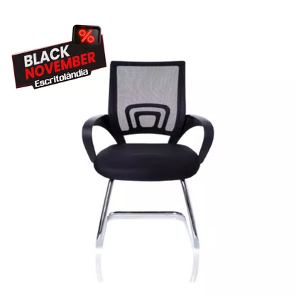 Cadeira Fixa Tela Preta – Estrutura Cromada