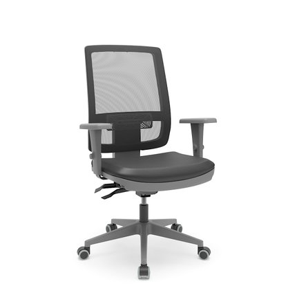 Cadeira Presidente Brizza com Braço 3D Back Estrutura Grafite Plaxmetal Crepe Cinza