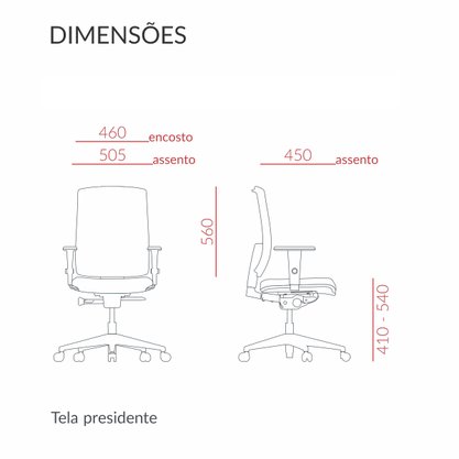 Cadeira Presidente Brizza com Braço 3D Back Estrutura Grafite Plaxmetal Crepe Cinza