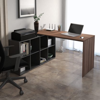 Mesa Com Nichos Auxiliares Nero Ipê com Preto