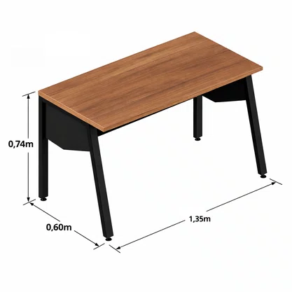 Mesa de Escritório Nogal e Preto – Reta com Pé Cavalete (1,35m)