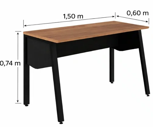 Mesa de Escritório Nogal e Preto – Reta com Pé Cavalete (1,50m)