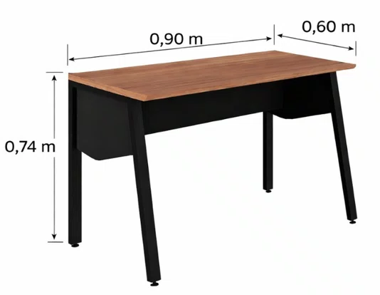 Mesa de Escritório Nogal e Preto – Reta com Pé Cavalete (90cm)