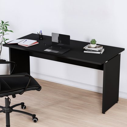 Mesa de Escritório Retangular Preta - com Painel