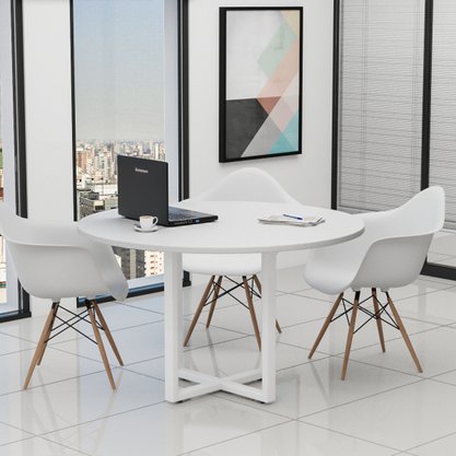 Mesa de Reunião Redonda Pé Metal Branca 120cm