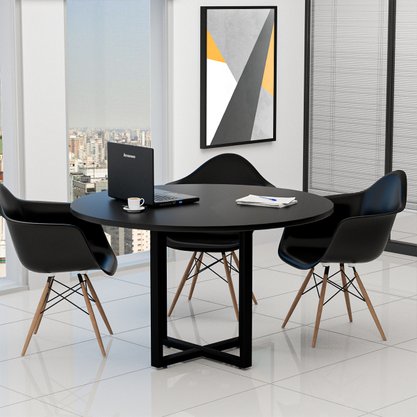 Mesa de Reunião Redonda Pé Metal Preta Express 120cm