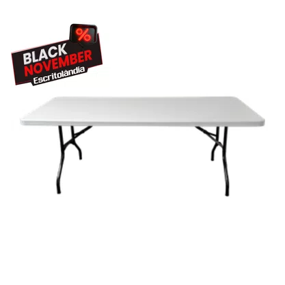 Mesa Dobrável com Tampo Branco e Estrutura Preta – Polietileno Reforçado