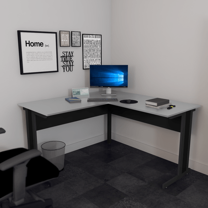 Mesa em “L” com pé metálico New City 135cm Cinza com Preto