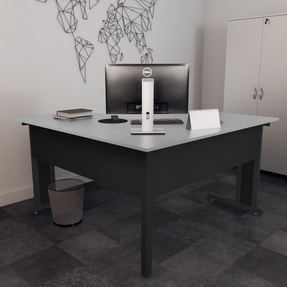 Mesa em “L” com pé metálico New City 135cm Cinza com Preto