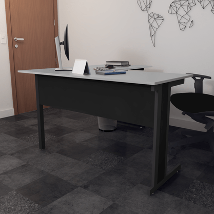 Mesa em “L” com pé metálico New City 135cm Cinza com Preto