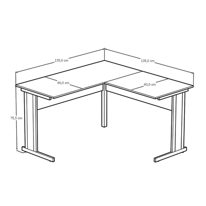 Mesa em “L” com pé metálico New City 135cm Cinza com Preto