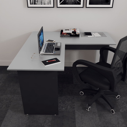 Mesa Escritório em "L" 160cm New City Cinza com Preto