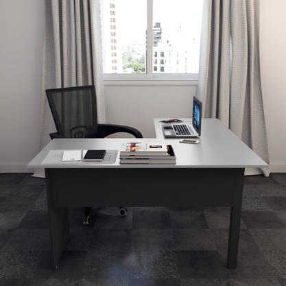 Mesa Escritório em "L" 160cm New City Cinza com Preto