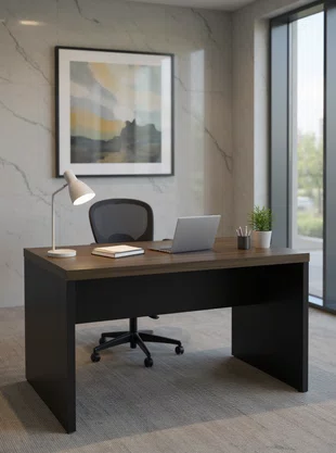 Mesa Escritório Ameixa com Preto - Home Office