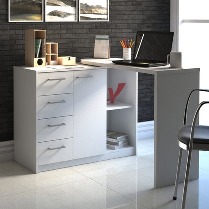 Mesa para Escritório 1 Porta 4 Gavetas Logan Artany Branco