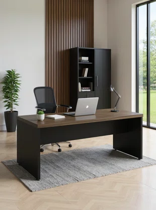 Mesa de Escritório Ameixa e Preto – Com Pé Painel