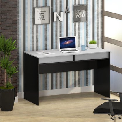 Mesa Retangular Com Duas Gavetas Web Office Cinza com Preto