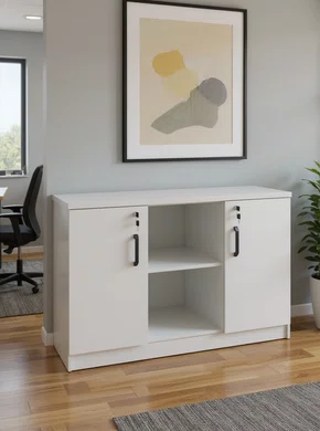 Armário Credenza Baixo Branco – com Porta de Abrir