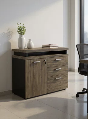 Armário para Escritório Ameixa e Preto – Com Gavetas e Porta