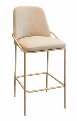 Banqueta Alta Estofada - Tecido com Design de Laterais Metálicas