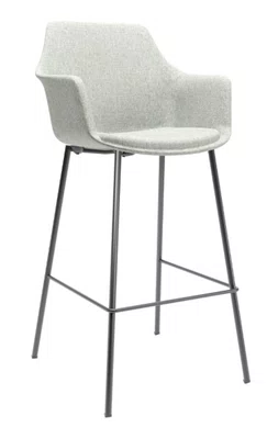 Banqueta Cinza Claro - em Tecido Buclê com Estrutura Metálica Preta