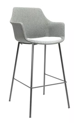 Banqueta Cinza com Branco - em Tecido Buclê com Estrutura Metálica Preta