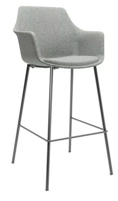 Banqueta Cinza - em Tecido Buclê com Estrutura Metálica Preta