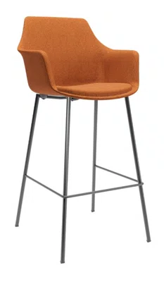 Banqueta Laranja - em Tecido Buclê com Estrutura Metálica Preta