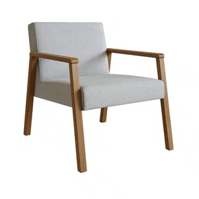 Cadeira Cinza com Nogueira – Estrutura em Madeira e Encosto Almofadado