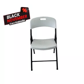 Cadeira Dobrável Branca – Estrutura Preta em Aço Reforçado