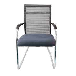 Cadeira Diretor Fixa Cinza – Encosto em Tela e Base Cromada