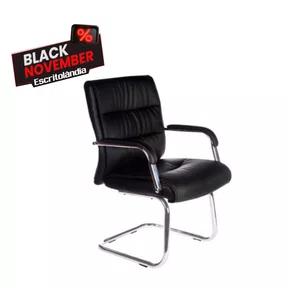 Cadeira Fixa Estofada Couríssimo Preta – Base Cromada