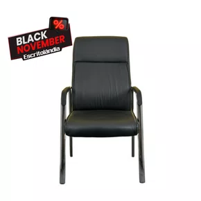 Cadeira Fixa Preta - Braços Cromados