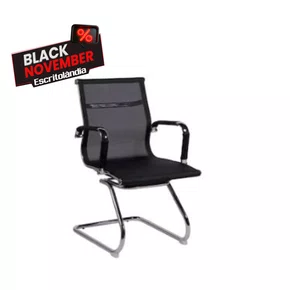 Cadeira Fixa Preta – Encosto em Tela com Estrutura Cromada
