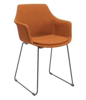 Cadeira Fixa Trapezoidal Laranja - com Estofado em Tecido Buclê