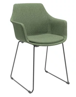 Cadeira Fixa Trapezoidal Verde - com Estofado em Tecido Buclê