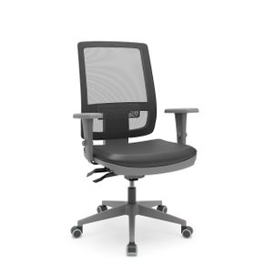 Cadeira Presidente Brizza com Braço 3D Back Estrutura Grafite Plaxmetal Crepe Cinza