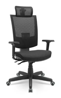 Cadeira Presidente Preta - com Apoio de Cabeça e Encosto em Tela