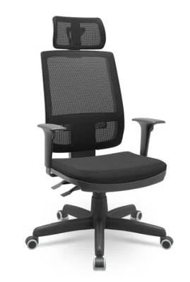 Cadeira Presidente Preta com Tela Respirável e Apoio de Cabeça