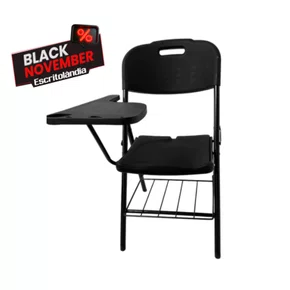 Cadeira Universitária Preta –  Dobrável com Prancheta e Grade