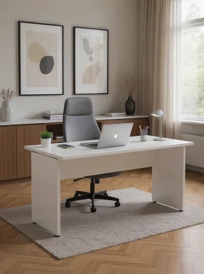 Mesa de Escritório Branca – Com Painel Frontal