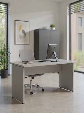 Mesa de Escritório Cinza – com Painel Frontal