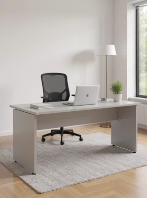 Mesa de Escritório Cinza - com Painel Frontal