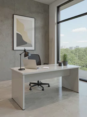 Mesa de Escritório Cinza – Retangular com Painel Frontal