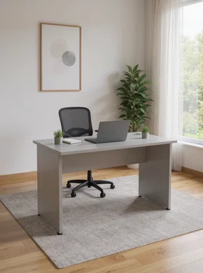 Mesa de Escritório Cinza – Retangular Compacta