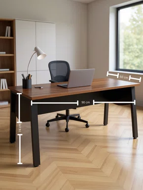 Mesa de Escritório Nogal e Preto – Reta com Pé Cavalete