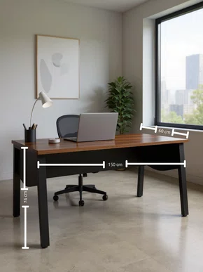 Mesa de Escritório Nogal e Preto – Reta com Pé Cavalete